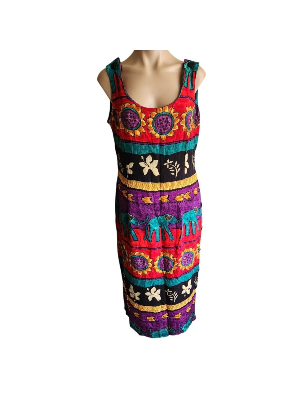 Vintage 90s WNY Elephant & Sunflower Print Cotton Sundress - Size 14
